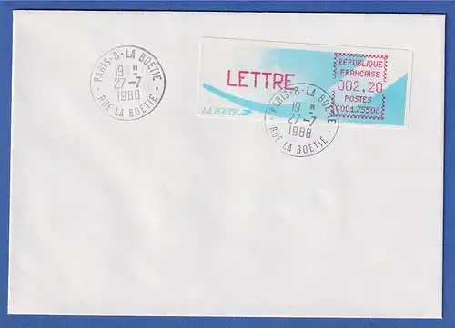 Frankreich-ATM Komet C001.75508 LETTRE 2,20 auf FDC , ET-O 27.7.1988  