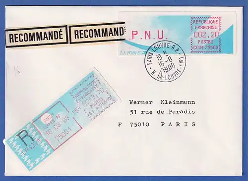 Frankreich-ATM Komet C001.75500 PNU 2,20 auf R-Brief, 16.8.1988