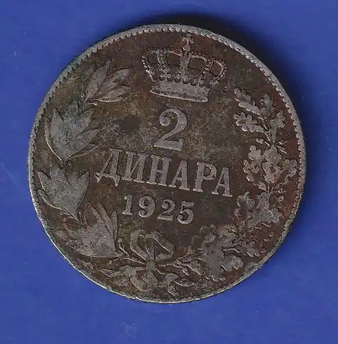 Jugoslawien 1925 Kursmünze 2 Dinara König Alexander I. 