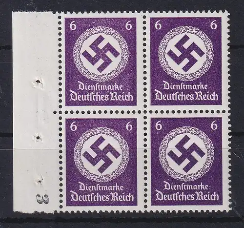 Dt. Reich Dienstmarke 6 Pfg. Mi.-Nr 169 b, Randviererblock **