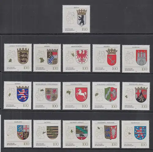 Bundesrepublik 1992-94 Wappen aller 16 Bundesländer kpl. Satz postfrisch **