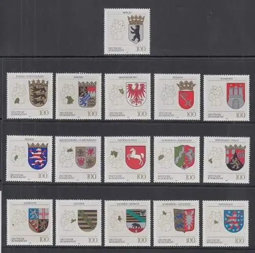 Bundesrepublik 1992-94 Wappen aller 16 Bundesländer kpl. Satz postfrisch **