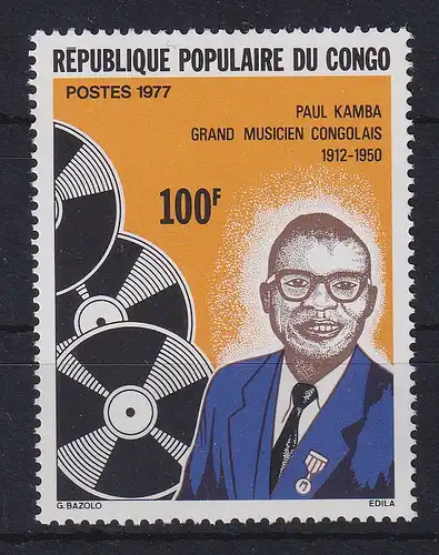 Kongo / Congo 1977 Musiker Paul Kamba Mi.-Nr. 592 postfrisch ** 