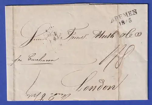 Preußen Geschäftsbrief mit Zweizeiler BREMEN nach London 1834