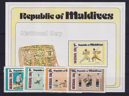 Malediven 1980 Nationalfeiertag - Musiker Mi.-Nr. 858-861 und Block 62 ** 