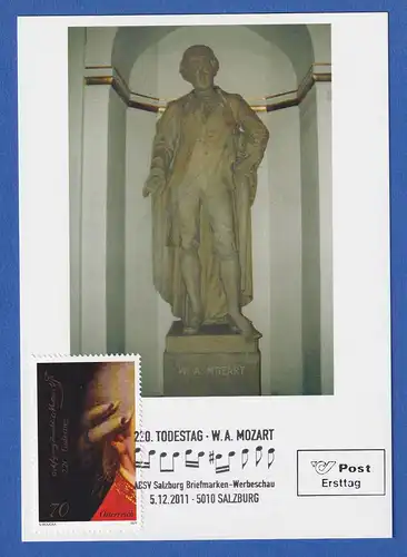Österreich 2011 W.  A. Mozart  Mi.-Nr. 2970 mit Ersttagsstempel auf Postkarte
