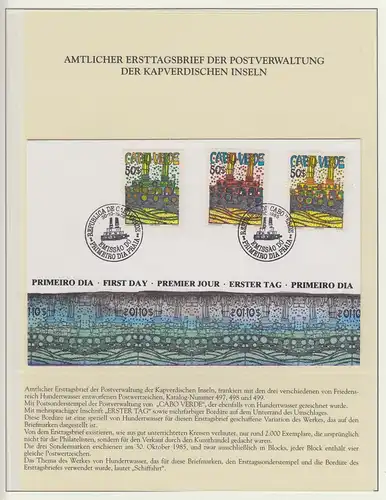 Cabo Verde (Kapverdische Inseln) 1985 Hundertwasser FDC und 3 Blocks ** 