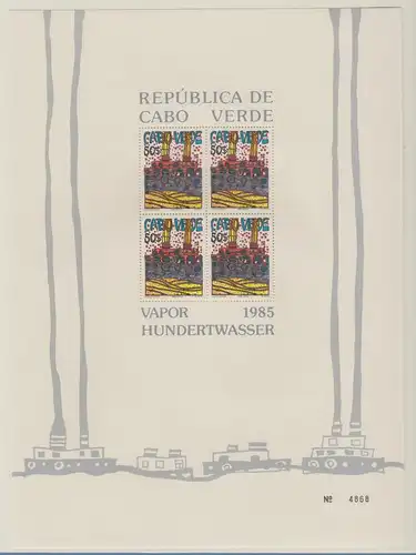 Cabo Verde (Kapverdische Inseln) 1985 Hundertwasser FDC und 3 Blocks ** 