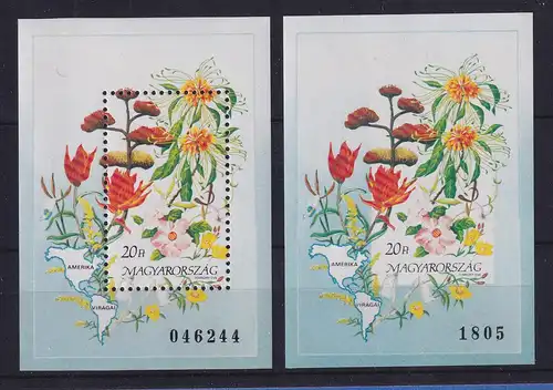 Ungarn 1991 Amerikanische Blumen Mi.-Nr. Block 214 A und B **
