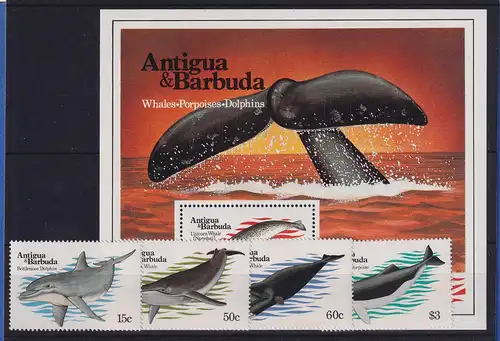 Antigua und Barbuda 1983 Mi.-Nr. 714-717 und Block 71 postfrisch ** / MNH Wale