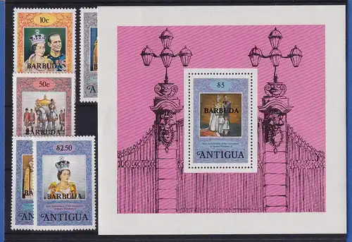 Barbuda 1978 Mi.-Nr. 400-404 und  Block 35 postfrisch ** / MNH Queen Elisabeth