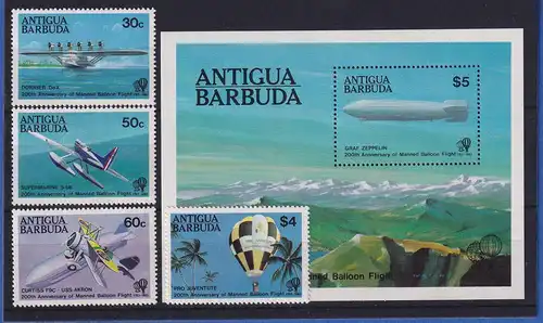 Antigua und Barbuda 1983 Mi.-Nr. 737-740 und Block 72 ** / MNH   Luftfahrt