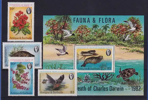 Antigua und Barbuda 1982 Mi.-Nr. 669-672 und Block 62 ** / MNH Flora & Fauna