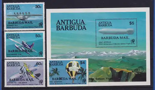 Antigua und Barbuda 1983 Mi.-Nr. 737-740 und Block 72 ** / MNH Luftfahrt