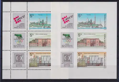 Ungarn 1987 Internationale Briefmarkenausstellungen Mi.-Nr. Block 189 A und B **