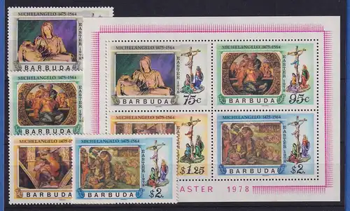 Barbuda 1978 Mi.-Nr. 377-380 und  Block 31 postfrisch ** / MNH Michelangelo