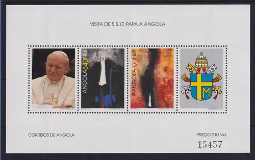 Angola 1992 Blockausgabe Papstbesuch Mi.-Nr. Block 13 postfrisch **