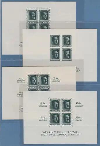 Deutsches Reich 1937 Hitler-Blocks kpl. Garnitur Bl. 7,8,9 und 11 ** einwandfrei