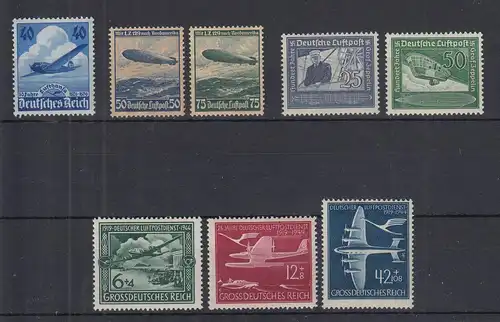 Deutsches Reich 1936-44 Luftfahrt, Flugzeuge, Zeppelin Lot 8 Werte **