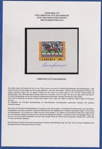 Autogramm von CHRISTINE STÜCKELBERGER auf Liberia Mi.-Nr.1034, 1977