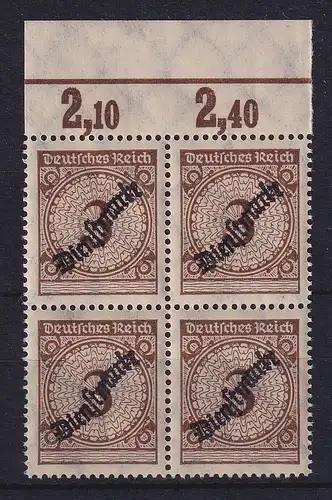 Deutsches Reich 1923 Dienstmarke Mi.-Nr. 99 Pa HT im Oberrand-Viererblock **