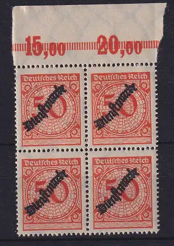 Deutsches Reich 1923 Dienstmarke Mi.-Nr. 103 P HT im Oberrand-Viererblock **