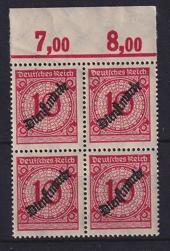 Deutsches Reich 1923 Dienstmarke Mi.-Nr. 101 P a HT im OR-Viererblock **