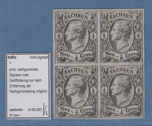 Sachsen 1855 König Johann 1/2Ngr Mi.-Nr. 8 IIx Viererblock ungebraucht (*)