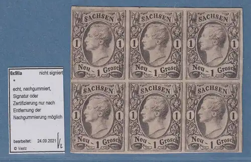 Sachsen 1855 König Johann 1 Ngr Mi.-Nr. 9 IIa Sechserblock ungebraucht (*)