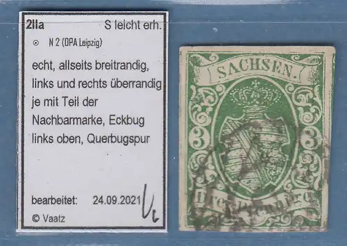 Sachsen 1851 Wappen 3Pf Mi.-Nr. 2IIa gest. mit Nr.- O Leipzig, Eckbug gepr. 