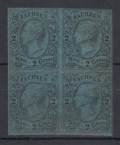 Sachsen 1855 Johann 2 Ngr. Mi.-Nr. 10a Viererblock **, KB Vaatz BPP