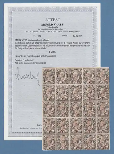 Altdeutschland Sachsen Freimarke Mi.-Nr. 11   25er-Block aus Revisions-Bogen (*)