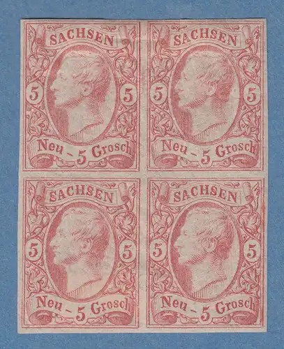 Sachsen 1856 Johann 5 Ngr. Mi.-Nr. 12ca Viererblock * Attest Vaatz BPP