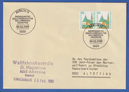 Berlin 1989 Altötting Mi.-Nr. 834, waag. Paar auf FDC Berlin - Altötting