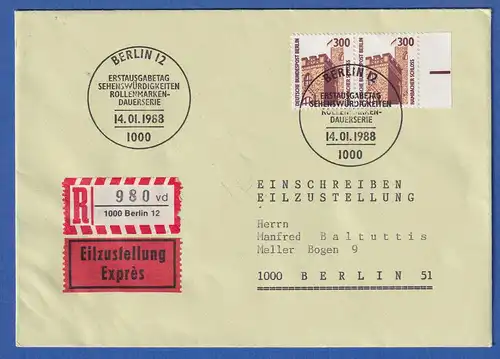 Berlin 1988 Hambacher Schloss Mi.-Nr. 799 Eckrandpaar auf FDC