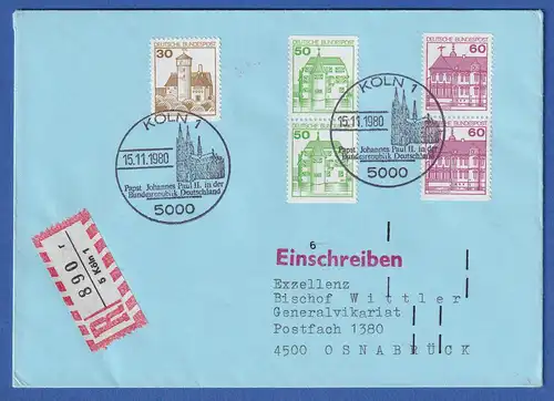 Bund 1980 Burgen u. Schlösser Mi.-Nr. 1028 C/D,1038 C/D Brief Köln - Osnabrück