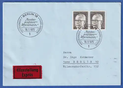 Berlin 1973 Bundespräsident Heinemann Mi.-Nr. 428 Paar als MEF auf Eil-FDC