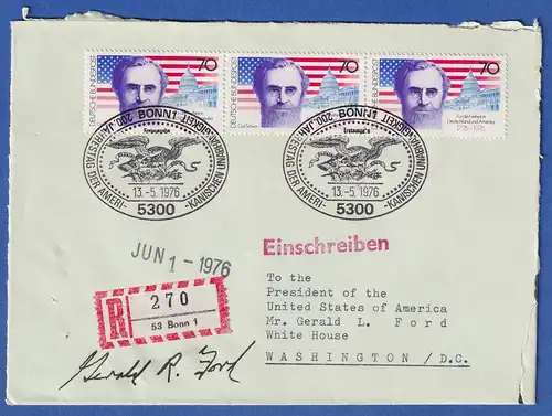 Autogramm US-Präsident GERALD R. FORD auf R-FDC Mi.-Nr. 895 gel. n. Washington !