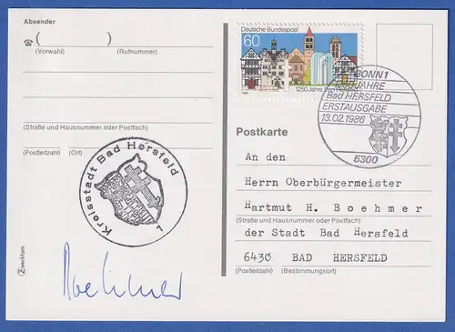 Autogramm HARTMUT BOEHMER auf FDC 1986 mit Sondermarke Mi.-Nr. 1271