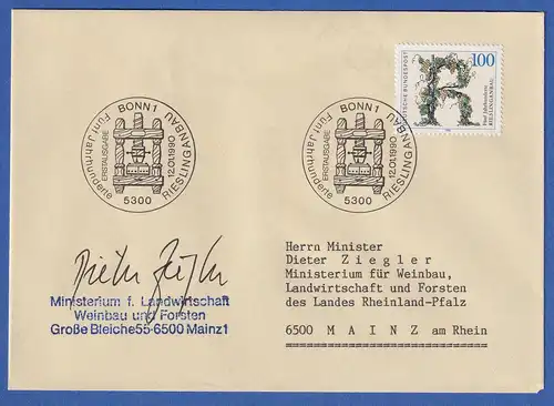 Autogramm DIETER ZIEGLER auf FDC 1990 mit Sondermarke Mi.-Nr. 1446