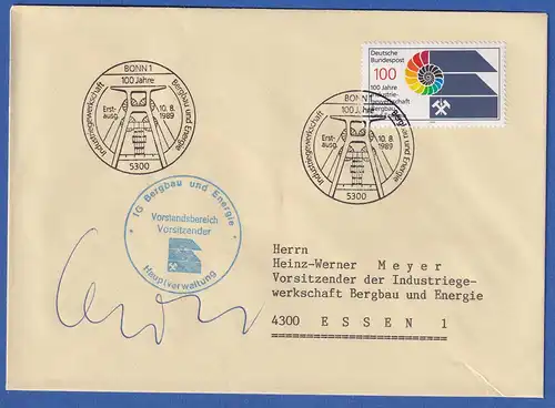 Autogramm HEINZ-WERNER MEYER auf FDC 1989 mit Sondermarke Mi.-Nr. 1436