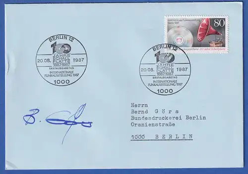 Autogramm BERND GÖRS auf FDC 1987 mit Berlin-Sondermarke Mi.-Nr. 787