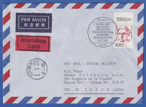 Bund 1989 Alice Salomon Mi.-Nr. 1397 Oberrandstück auf FDC nach Tokio