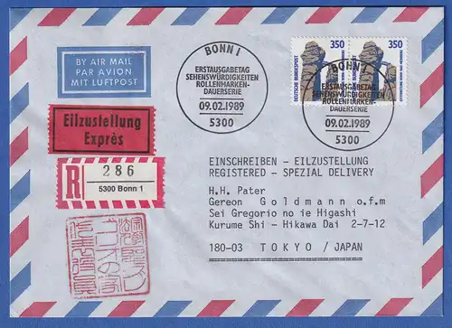 Bund 1989 Externsteine Mi.-Nr. 1407 waag. Paar auf R-FDC nach Tokio