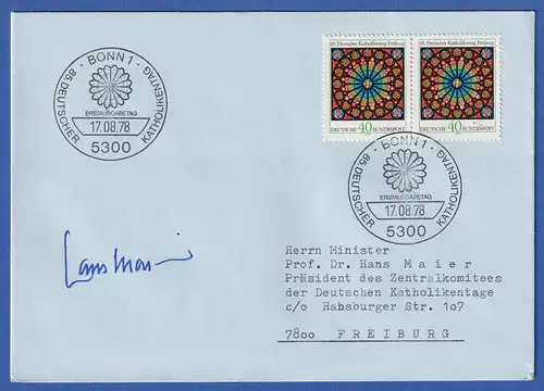 Autogramm Prof. HANS MAIER auf FDC 1978 mit Sondermarken Mi.-Nr. 977