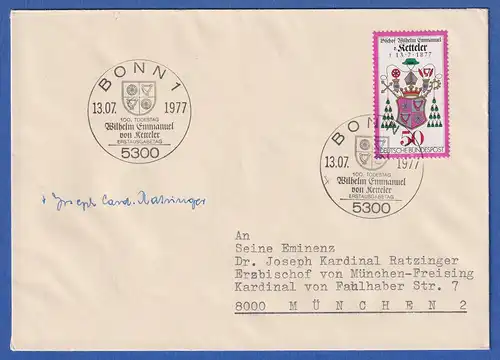 Autogramm JOSEPH KARDINAL RATZINGER auf FDC mit Bund 1977 Ketteler Mi.-Nr. 941