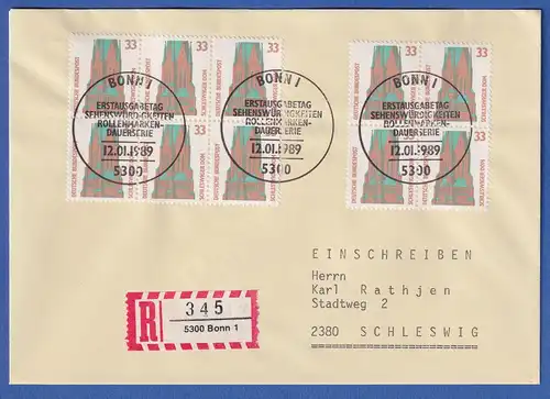 Bund 1989 Schleswiger Dom Mi.-Nr. 1399, 6er- u. 4er-Block, R-FDC nach Schleswig