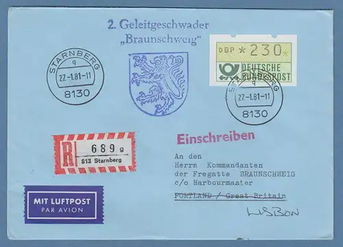 ATM 1.1 Wert 230 auf R-Brief Inbetriebnahme MWZD STARNBERG am 27.1.1981
