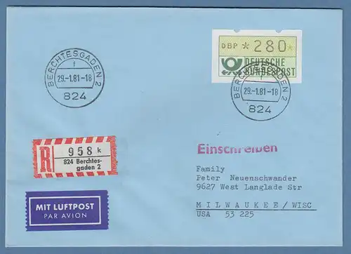 ATM 1.1 Wert 280 auf R-Lp-Brief Inbetriebnahme MWZD BERCHTESGADEN am 29.1.1981