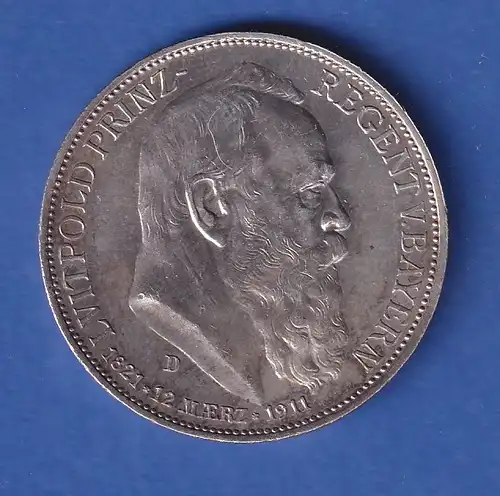 Deutsches Kaiserreich Bayern Silbermünze 3 Mark Prinzregent Luitpold 1911